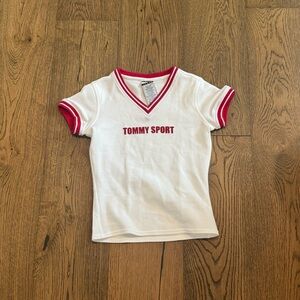 Vintage Red and White Tommy Hilfiger Tommy Sport Baby Tee